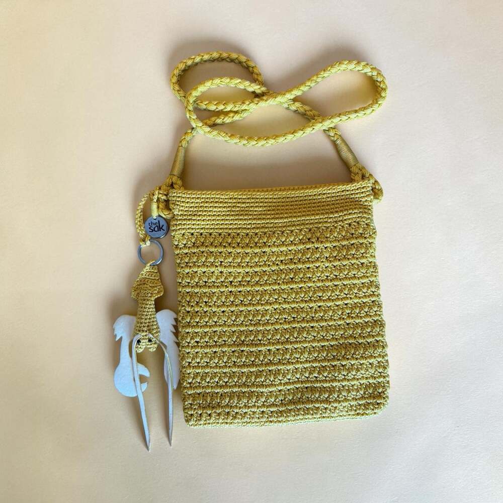 The Sak Yellow Crochet Crossbody Bag With Lobster Keychain